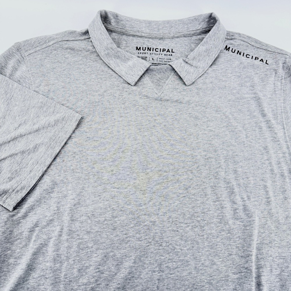 Municipal Sport Utility Gear V-Neck Polo‎ Shirt Mens Large Gray Short Sleeve